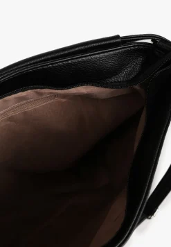 Czarna Pikowana Torebka w Stylu Shopperki z Metaliczną Ozdobą Lanovara