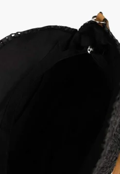 Czarna Pleciona Okrągła Torebka Shopperka z Długimi Rączkami i Paskiem Acelema