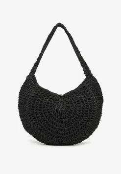 Czarna Pleciona Torebka na Ramię o Półokrągłym Kształcie Genvia