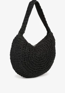 Czarna Pleciona Torebka na Ramię o Półokrągłym Kształcie Genvia