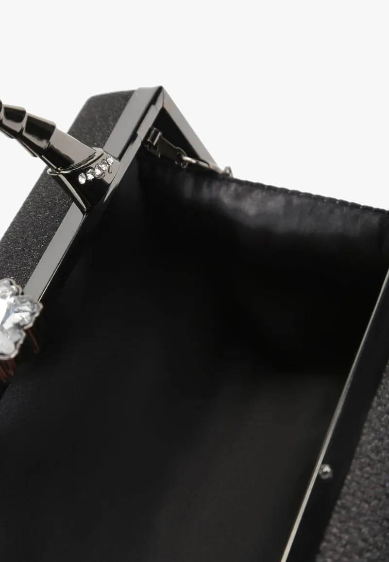 Czarna Połyskująca Torebka Kopertówka z Rączką Bronna