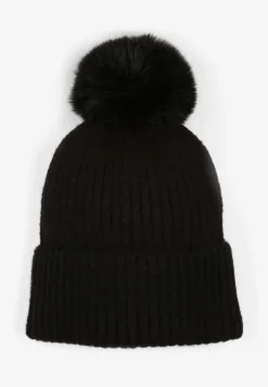 Czarna Prążkowana Czapka z Pomponem Berinia