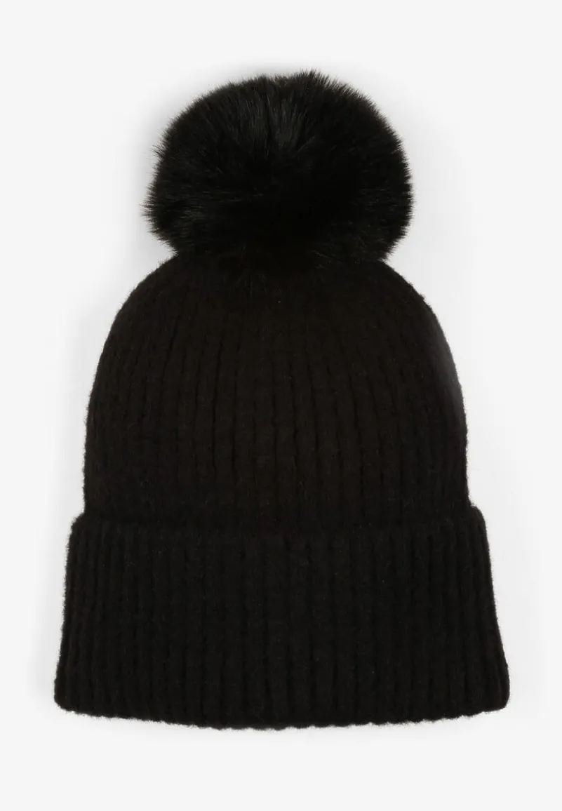 Czarna Prążkowana Czapka z Pomponem Berinia