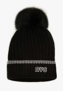 Czarna Prążkowana Czapka z Pomponem Edavira