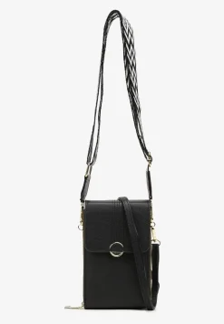 Czarna Prostokątna Torebka Mała z Okrągłym Zapięciem i Paskiem Regulowanym Minali