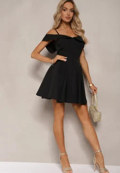 Czarna Sukienka na Ramiączkach z Regulacją z Usztywnionymi Miseczkami Miviora