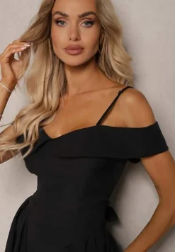 Czarna Sukienka na Ramiączkach z Regulacją z Usztywnionymi Miseczkami Miviora