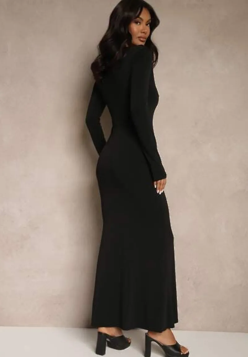 Czarna Sukienka o Taliowanym Kroju z Ozdobnymi Aplikacjami z Motylami Naliritne