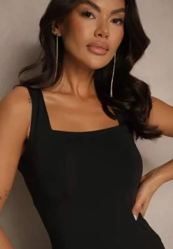 Czarna Sukienka z Dopasowaną Górą i Rozkloszowanym Dołem Bez Rękawów Aspafle