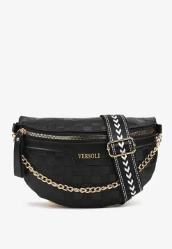 Czarna Tłoczona Nerka z Łańcuszkiem i Dodatkowym Szerokim Paskiem Alisvara