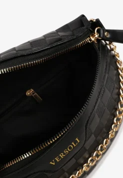 Czarna Tłoczona Nerka z Łańcuszkiem i Dodatkowym Szerokim Paskiem Alisvara