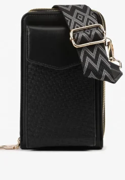 Czarna Torebka Etui na Telefon z Plecionką Konevia