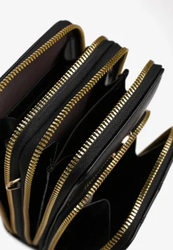 Czarna Torebka Etui Ozdobiona Pikowaniem i Metaliczną Aplikacją Juria