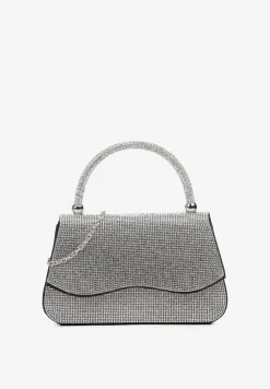 Czarna Torebka Koktajlowa z Rączką Wysadzana Cyrkoniami z Łańcuszkiem Halorea