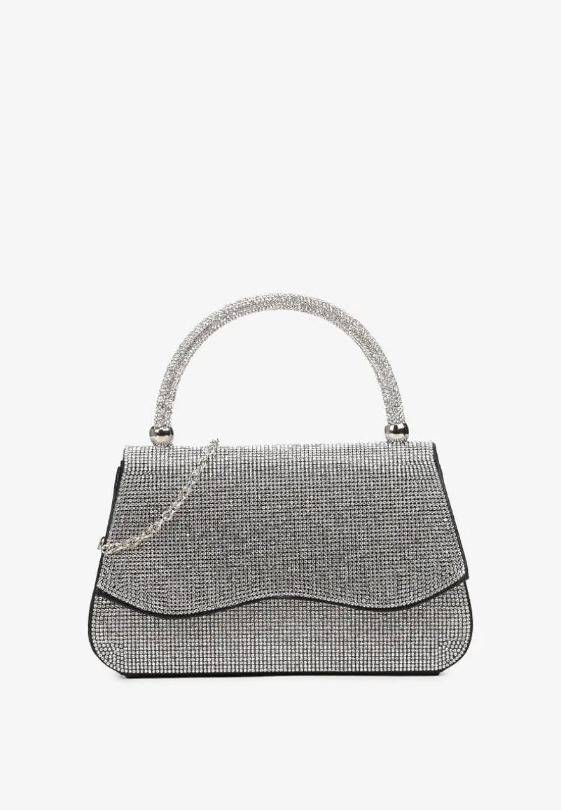 Czarna Torebka Koktajlowa z Rączką Wysadzana Cyrkoniami z Łańcuszkiem Halorea