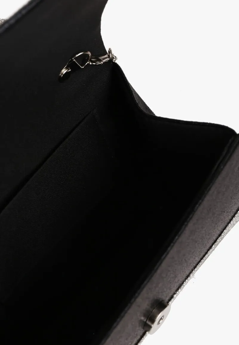 Czarna Torebka Koktajlowa z Rączką Wysadzana Cyrkoniami z Łańcuszkiem Halorea