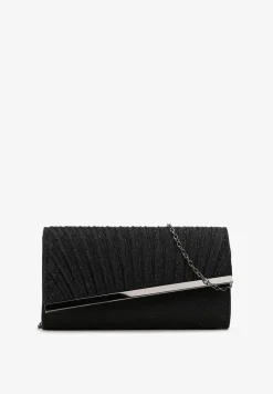Czarna Torebka Kopertowa Ozdobiona Brokatem i Asymetryczną Klapką Trippiera
