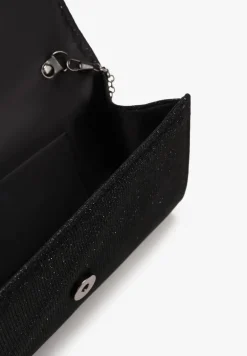 Czarna Torebka Kopertowa Ozdobiona Brokatem i Asymetryczną Klapką Trippiera