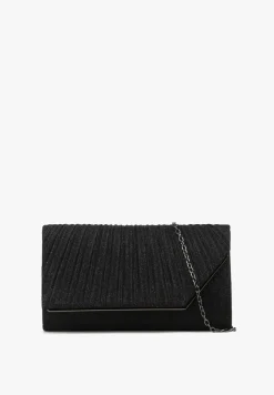 Czarna Torebka Kopertowa z Błyszczącego Materiału z Łańcuszkiem na Ramię Senalie
