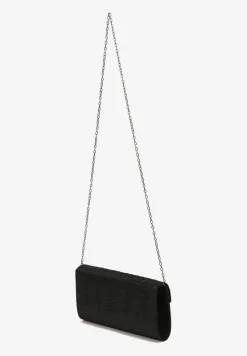 Czarna Torebka Kopertówka z Połyskiem Ozdobnie Marszczona Arutha