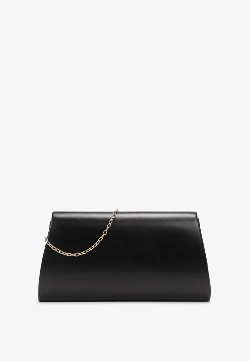 Czarna Torebka Kopertówka z Magnetyczną Klapą i Odpinanym Łańcuszkiem Ahora