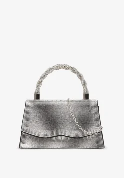 Czarna Torebka Kopertówka z Łańcuszkiem i Rączką Zapinana na Zatrzask Ozdobiona Cyrkoniami Uvatia