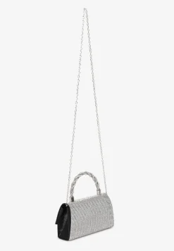 Czarna Torebka Kopertówka z Łańcuszkiem i Rączką Zapinana na Zatrzask Ozdobiona Cyrkoniami Uvatia