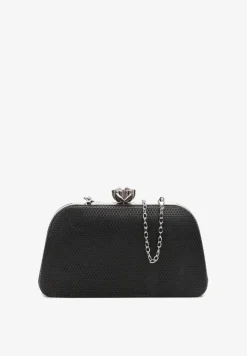 Czarna Torebka Kopertówka z Brokatem na Zatrzask z Cyrkoniami Maleta