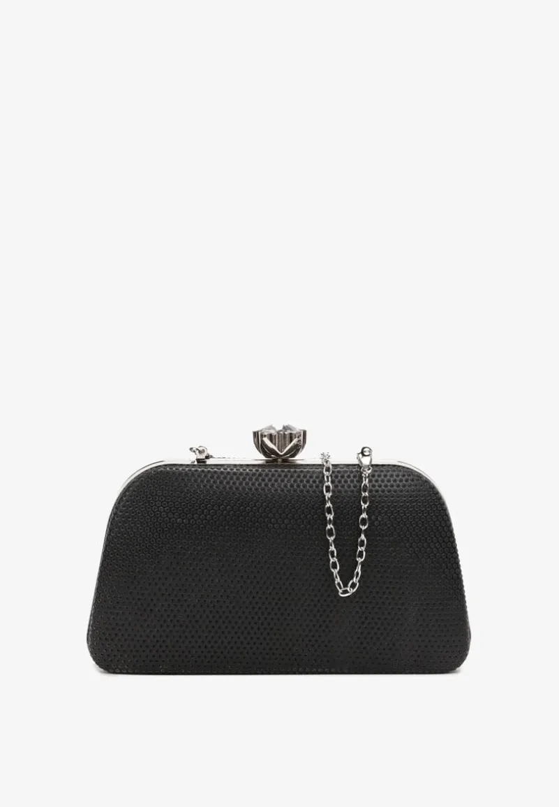 Czarna Torebka Kopertówka z Brokatem na Zatrzask z Cyrkoniami Maleta