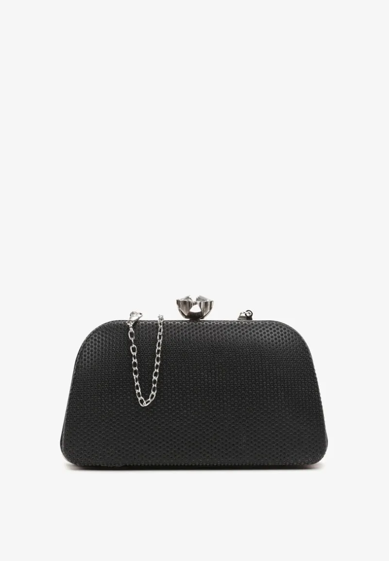 Czarna Torebka Kopertówka z Brokatem na Zatrzask z Cyrkoniami Maleta