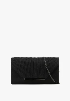 Czarna Torebka Kopertówka Zdobiona Brokatem z Dołączonym Łańcuszkowym Paskiem Emedi