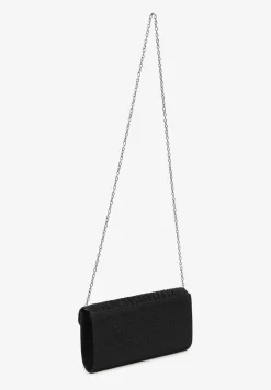 Czarna Torebka Kopertówka Zdobiona Brokatem z Dołączonym Łańcuszkowym Paskiem Emedi