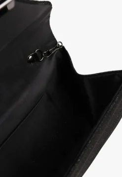 Czarna Torebka Kopertówka Zdobiona Brokatem z Dołączonym Łańcuszkowym Paskiem Emedi