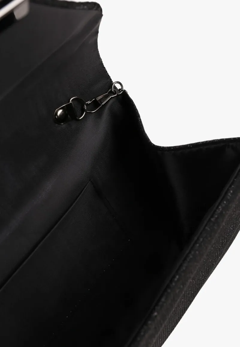 Czarna Torebka Kopertówka Zdobiona Brokatem z Dołączonym Łańcuszkowym Paskiem Emedi