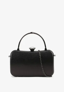 Czarna Torebka Kopertówka z Ozdobną Rączką i Cyrkoniowym Zatrzaskiem Riverdi