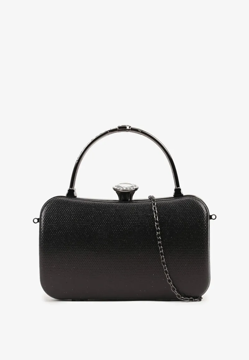 Czarna Torebka Kopertówka z Ozdobną Rączką i Cyrkoniowym Zatrzaskiem Riverdi