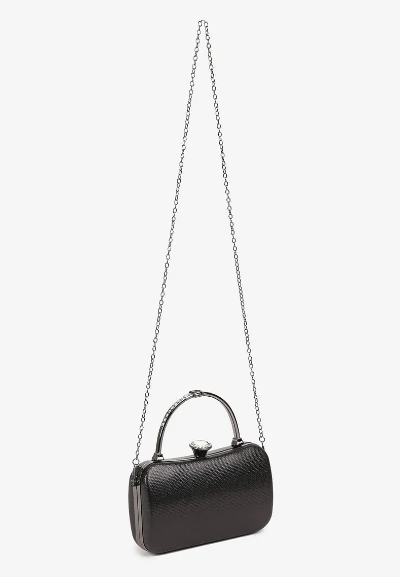 Czarna Torebka Kopertówka z Ozdobną Rączką i Cyrkoniowym Zatrzaskiem Riverdi