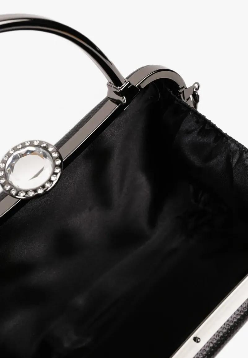 Czarna Torebka Kopertówka z Ozdobną Rączką i Cyrkoniowym Zatrzaskiem Riverdi