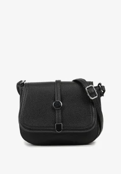 Czarna Torebka Listonoszka Ozdobiona Klapą Dolissea