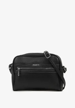 Czarna Torebka Listonoszka z Metalicznym Napisem Nilofae