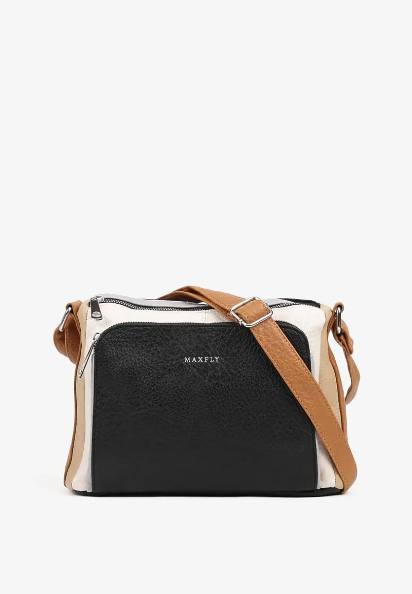 Czarna Torebka Listonoszka Zdobiona Kontrastującymi Wstawkami Kolleila