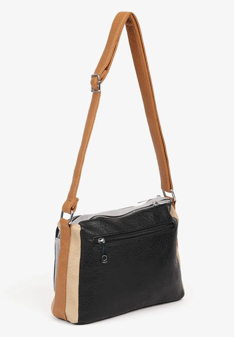 Czarna Torebka Listonoszka Zdobiona Kontrastującymi Wstawkami Kolleila