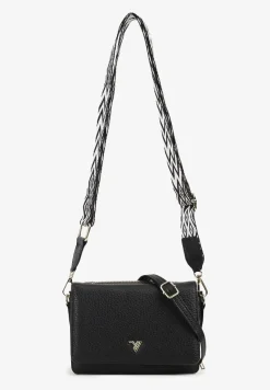 Czarna Torebka na Ramię z Odpinanym Paskiem Metaliczną Aplikacją i Portmonetką Siawenna