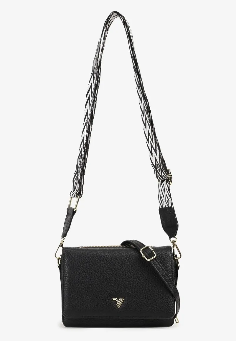 Czarna Torebka na Ramię z Odpinanym Paskiem Metaliczną Aplikacją i Portmonetką Siawenna