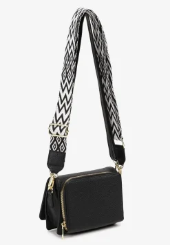 Czarna Torebka na Ramię z Odpinanym Paskiem Metaliczną Aplikacją i Portmonetką Siawenna