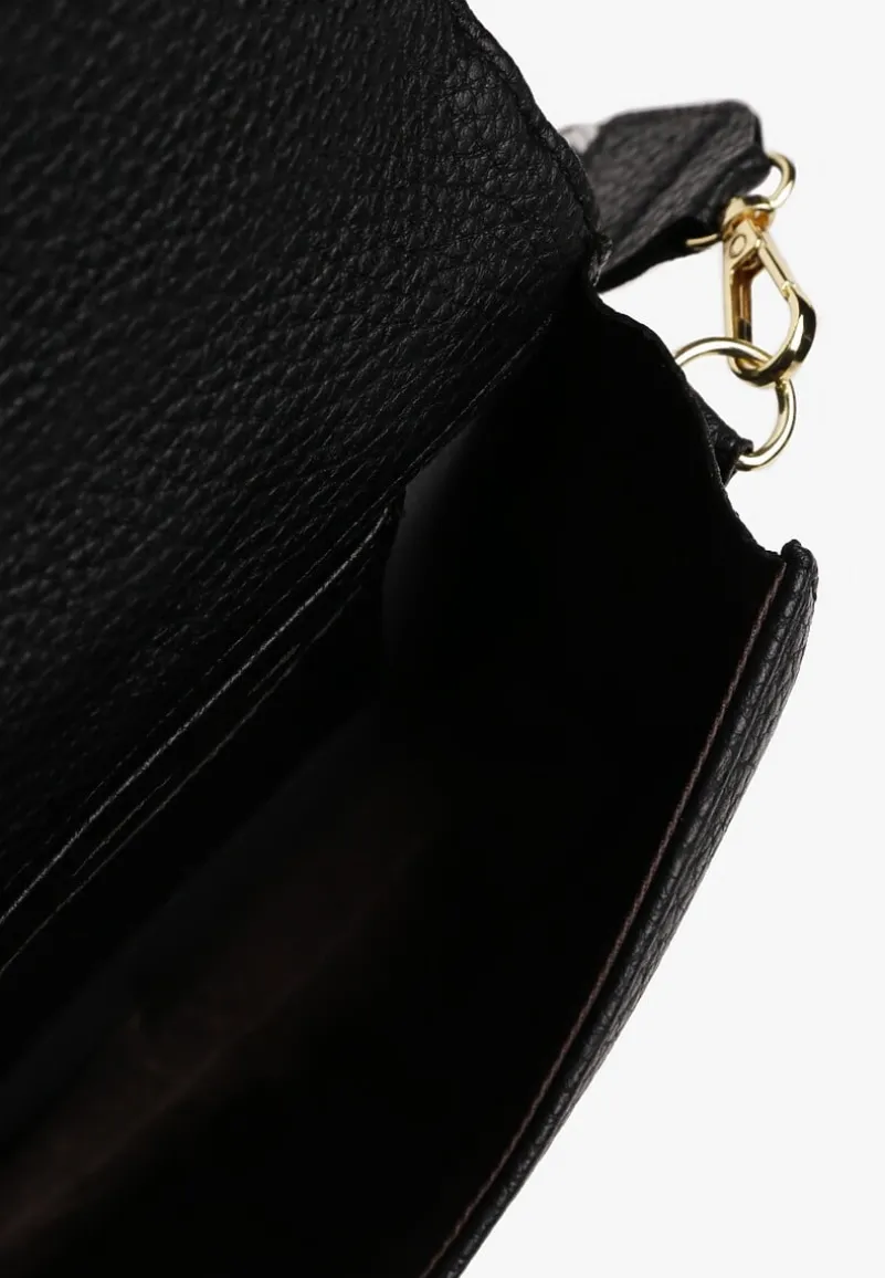 Czarna Torebka na Ramię z Odpinanym Paskiem Metaliczną Aplikacją i Portmonetką Siawenna