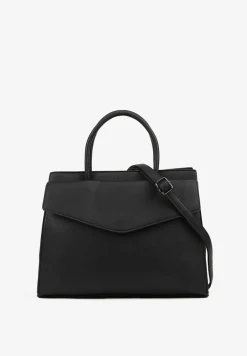 Czarna Torebka o Fasonie Dużego Kuferka z Klapką Florpio