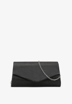 Czarna Torebka o Fasonie Kopertówki z Brokatowym Zdobieniem Gracenia