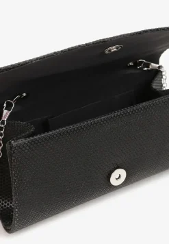 Czarna Torebka o Fasonie Kopertówki z Brokatowym Zdobieniem Gracenia