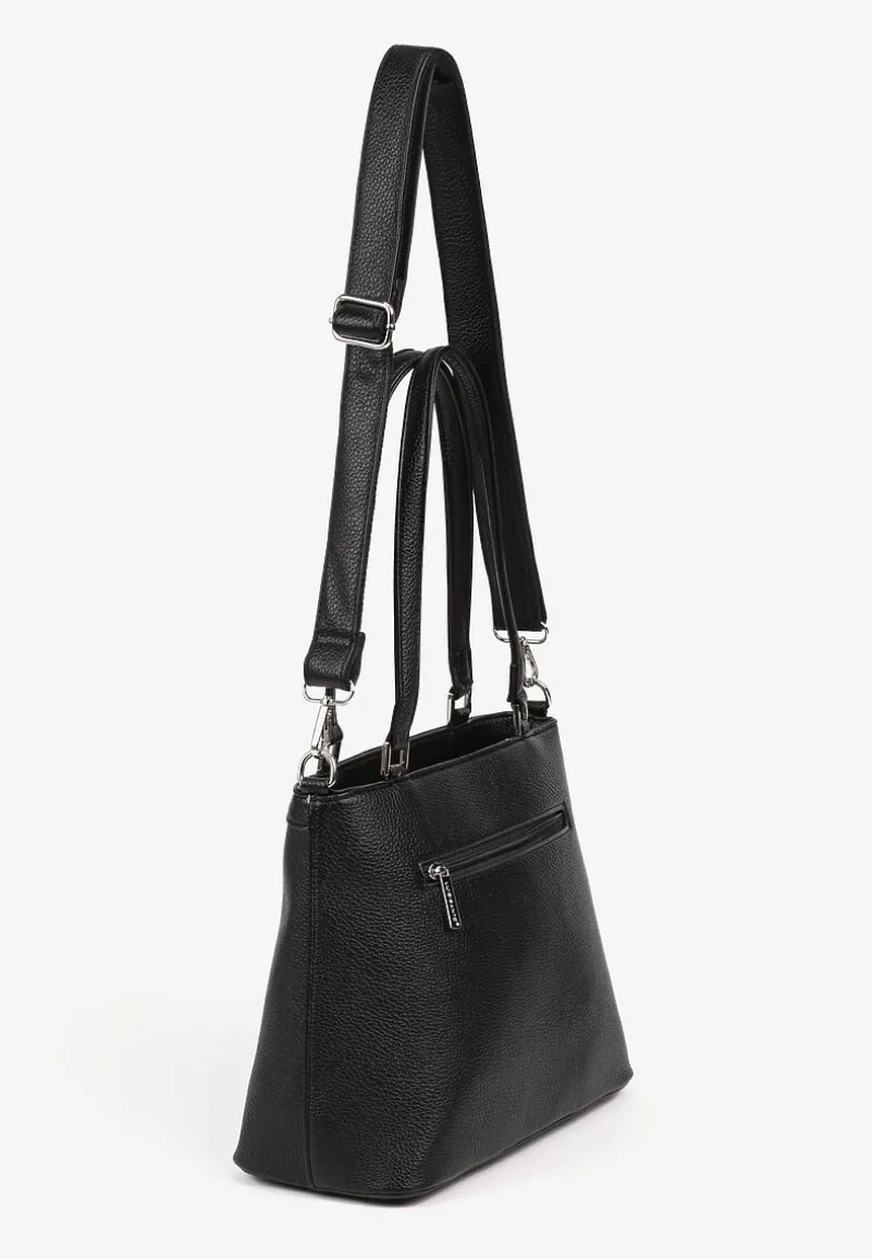 Czarna Torebka Ozdobiona Metalicznym Napisem Nilomena